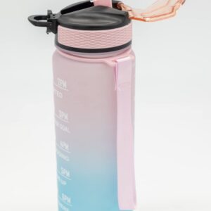 Motivational Water Bottle with Straw (100% BPA & Toxin Free) (Blue/Pink)