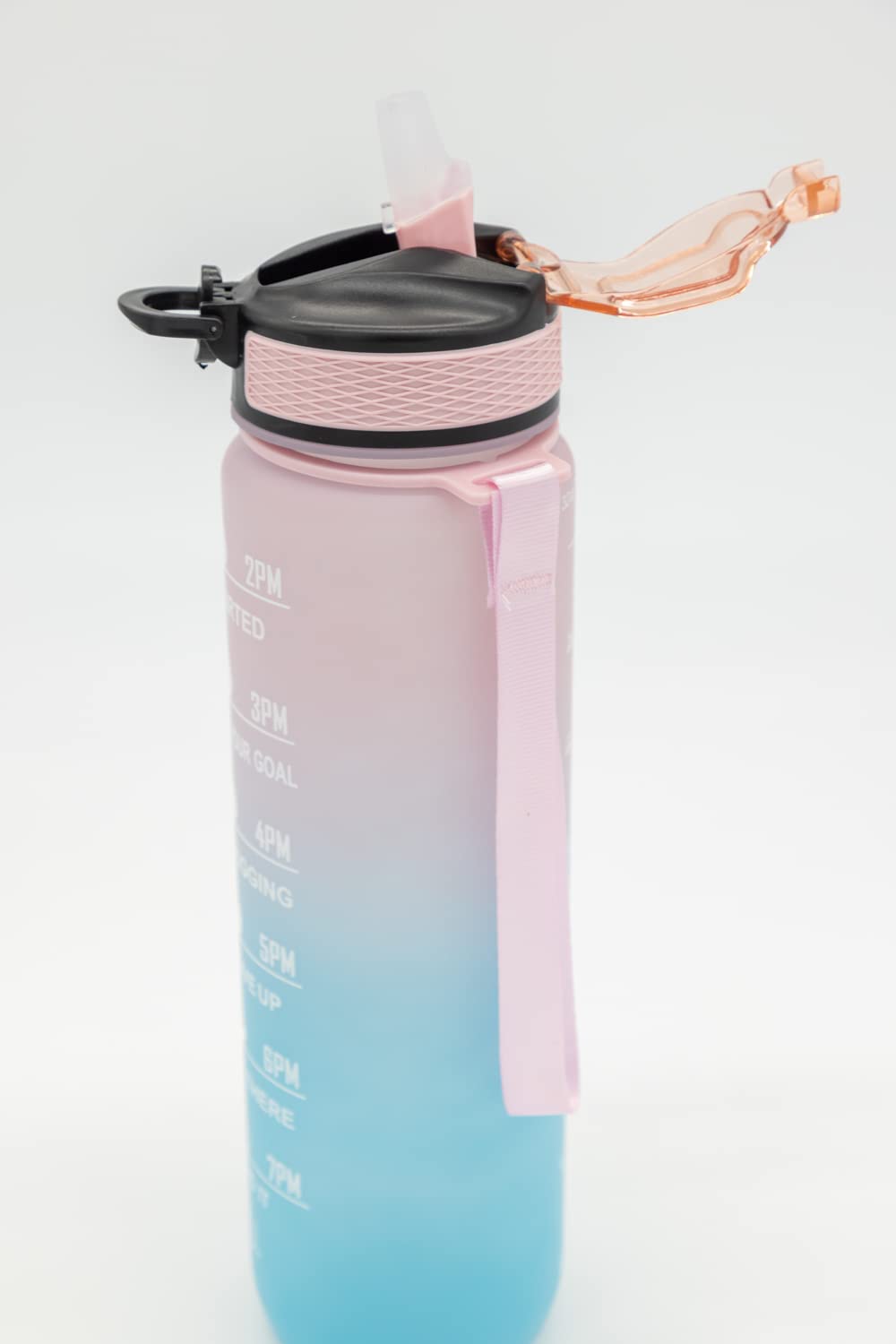 Motivational Water Bottle with Straw (100% BPA & Toxin Free) (Blue/Pink)