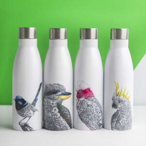 Maxwell & Williams Marini Ferlazzo Insulated Water Bottle with Galah Design, Double Wall Stainless Steel, White, 500 ml