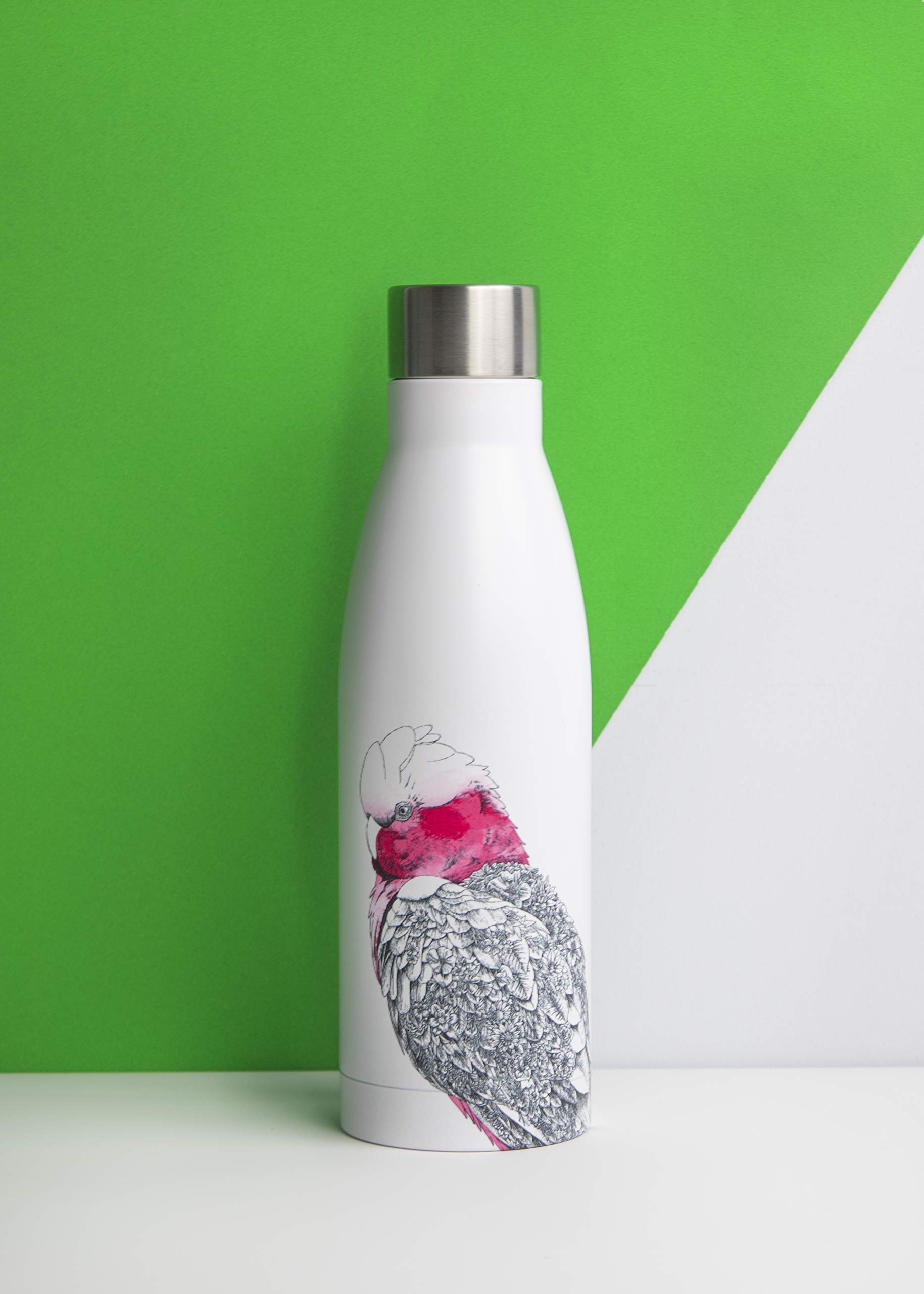 Maxwell & Williams Marini Ferlazzo Insulated Water Bottle with Galah Design, Double Wall Stainless Steel, White, 500 ml