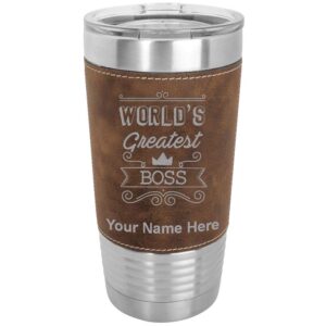 lasergram 20oz vacuum insulated tumbler mug, world's greatest boss, personalized engraving included (faux leather, rustic)