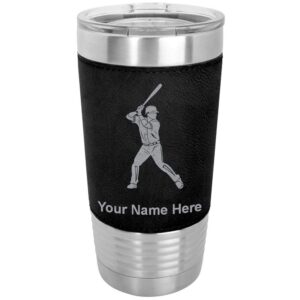 lasergram 20oz vacuum insulated tumbler mug, baseball player 2, personalized engraving included (faux leather, black)
