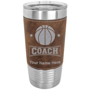 lasergram 20oz vacuum insulated tumbler mug, basketball coach, personalized engraving included (faux leather, rustic)