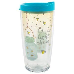 signature tumblers let your light shine firefly wrap on clear 16 ounce double-walled travel tumbler mug with turquoise easy sip lid