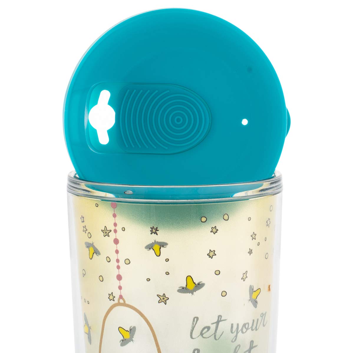 Signature Tumblers Let Your Light Shine Firefly Wrap on Clear 16 Ounce Double-Walled Travel Tumbler Mug with Turquoise Easy Sip Lid