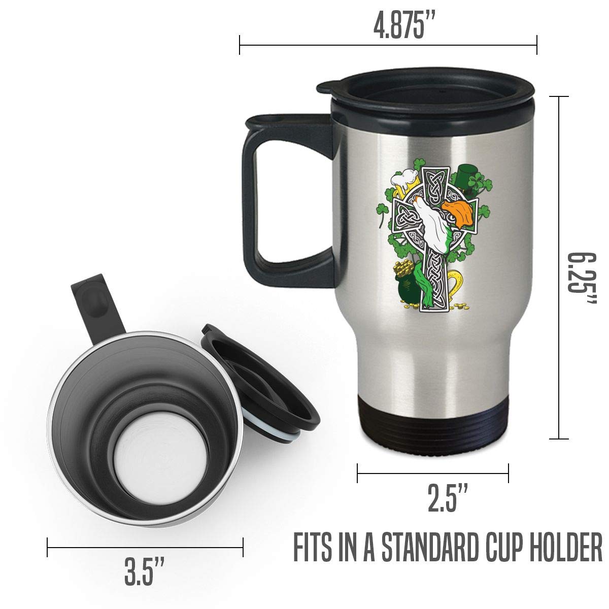 St. Patrick's Day Irish Cup - Ireland Pride, Irish Cross - 14oz Coffee, Tea Travel Mug