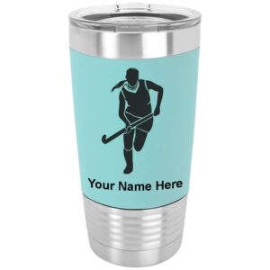 lasergram 20oz vacuum insulated tumbler mug, field hockey woman, personalized engraving included (silicone grip, teal)