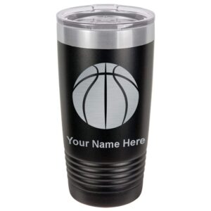 lasergram 20oz vacuum insulated tumbler mug, basketball ball, personalized engraving included (black)