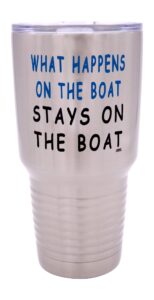rogue river tactical large funny fishing 30 ounce travel tumbler mug cup w/lid what happens on the boat stays on the boat fishing gift fish
