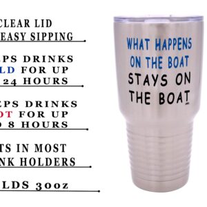 Rogue River Tactical Large Funny Fishing 30 Ounce Travel Tumbler Mug Cup w/Lid What Happens on The Boat Stays On The Boat Fishing Gift Fish