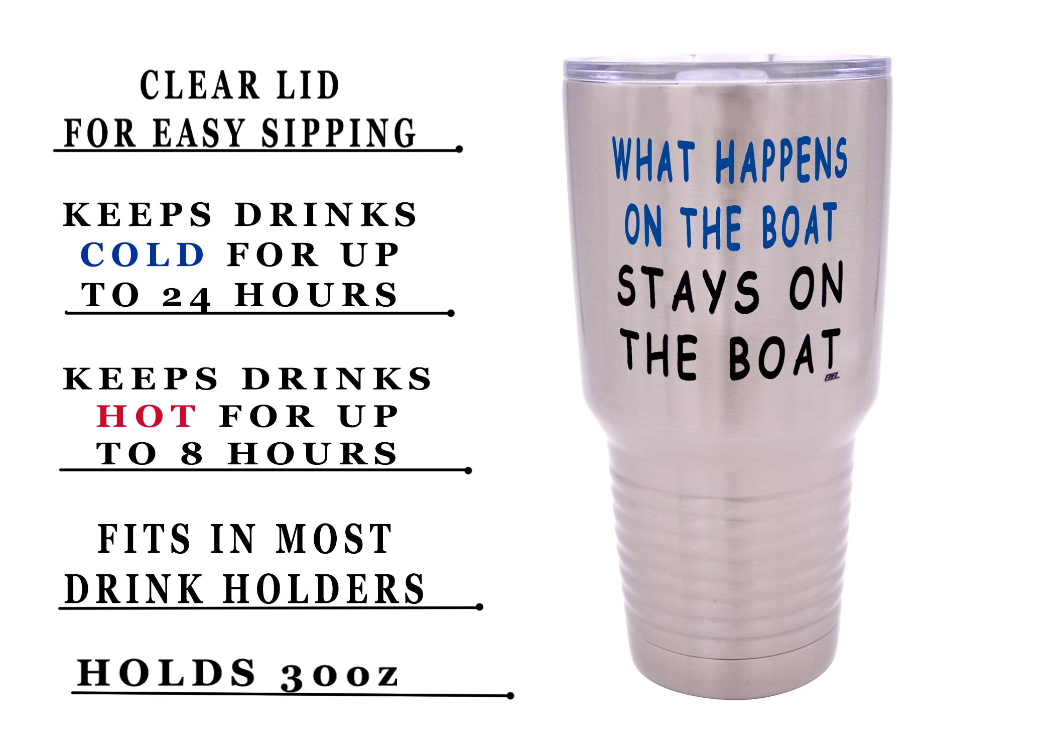 Rogue River Tactical Large Funny Fishing 30 Ounce Travel Tumbler Mug Cup w/Lid What Happens on The Boat Stays On The Boat Fishing Gift Fish