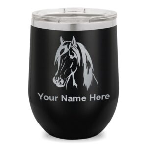 skunkwerkz wine glass tumbler, horse head 1, personalized engraving included (black)