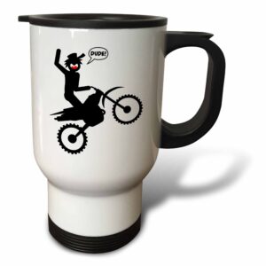 3drose " a stickman image on a dirt bike, riding a wheelie and getting air dude" travel mug, 14 oz, multicolor