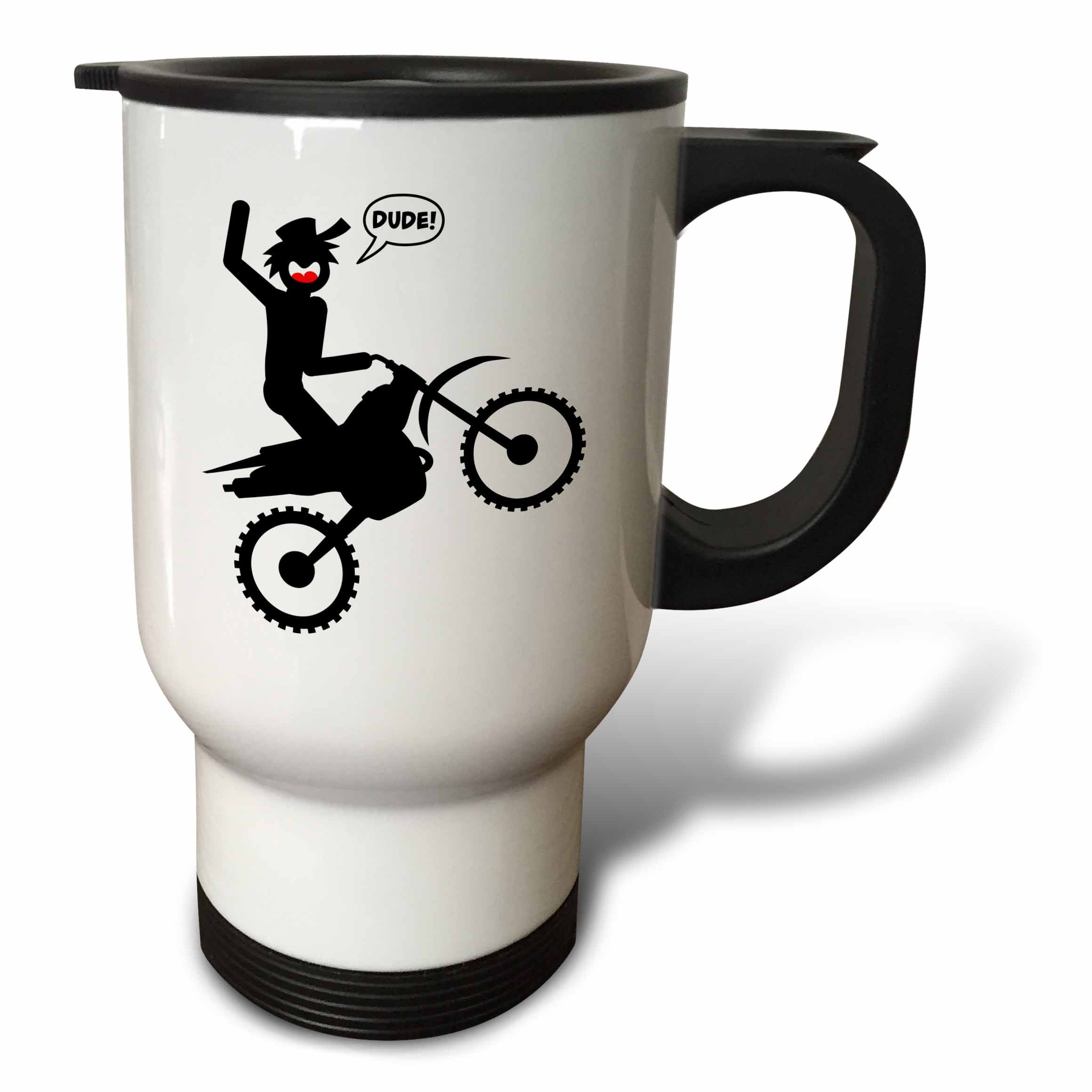 3dRose " A Stickman Image on a Dirt Bike, Riding a Wheelie and Getting Air Dude" Travel Mug, 14 oz, Multicolor