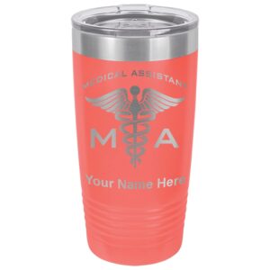 lasergram 20oz vacuum insulated tumbler mug, ma medical assistant, personalized engraving included (coral)