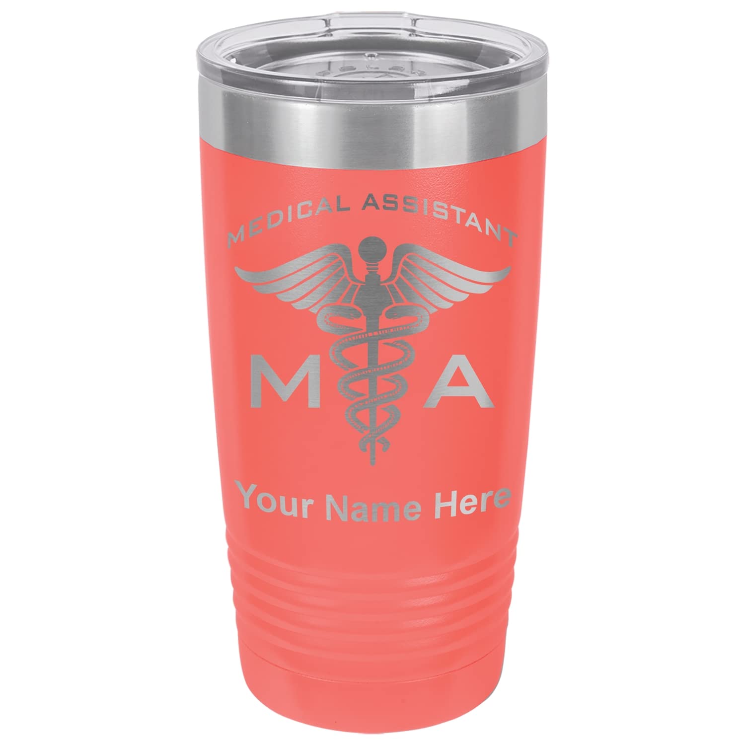 LaserGram 20oz Vacuum Insulated Tumbler Mug, MA Medical Assistant, Personalized Engraving Included (Coral)