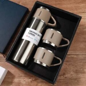 stainless steel vacuum flask thermos mug gift set, coffee & tea cup 17-ounce travel tumbler drinking car mug (brown)