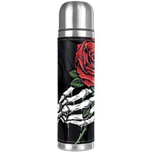 water bottle skull hand rose mug 16oz stainless steel insulated tumbler coffee mug travel vacuum cup 10.2x2.6 in