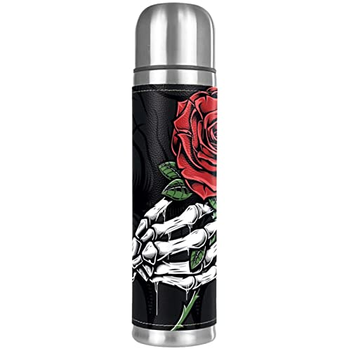 Water Bottle Skull Hand Rose Mug 16Oz Stainless Steel Insulated Tumbler Coffee Mug Travel Vacuum Cup 10.2x2.6 in