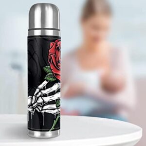 Water Bottle Skull Hand Rose Mug 16Oz Stainless Steel Insulated Tumbler Coffee Mug Travel Vacuum Cup 10.2x2.6 in