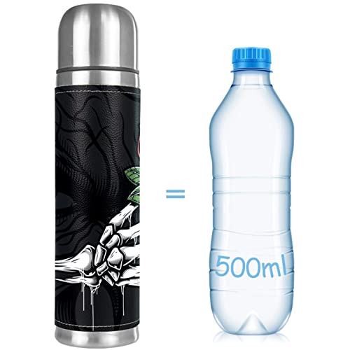 Water Bottle Skull Hand Rose Mug 16Oz Stainless Steel Insulated Tumbler Coffee Mug Travel Vacuum Cup 10.2x2.6 in