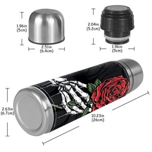 Water Bottle Skull Hand Rose Mug 16Oz Stainless Steel Insulated Tumbler Coffee Mug Travel Vacuum Cup 10.2x2.6 in