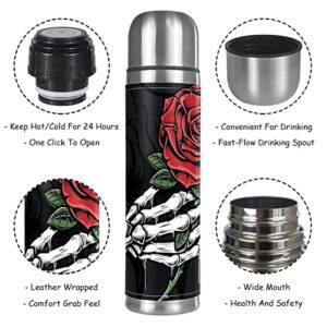 Water Bottle Skull Hand Rose Mug 16Oz Stainless Steel Insulated Tumbler Coffee Mug Travel Vacuum Cup 10.2x2.6 in