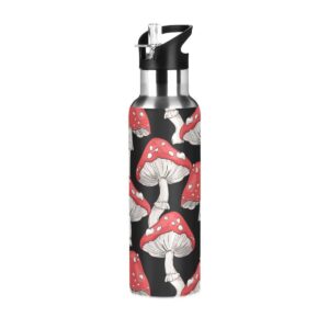glaphy mushrooms print water bottle with straw lid, bpa-free, 32 oz water bottles insulated stainless steel, for school, office, gym, sports, travel