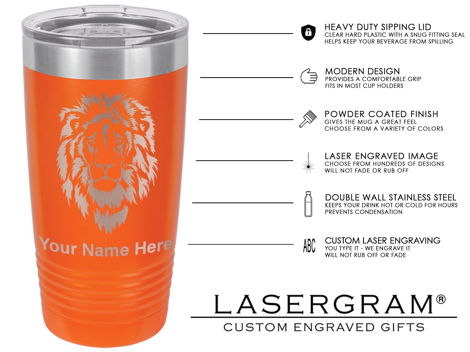 LaserGram 20oz Vacuum Insulated Tumbler Mug, Skateboarding, Personalized Engraving Included (Orange)