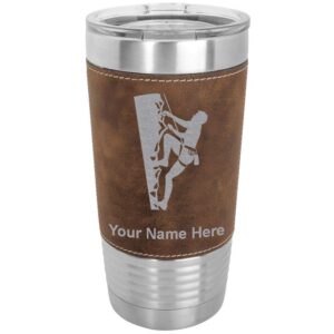 lasergram 20oz vacuum insulated tumbler mug, rock climber, personalized engraving included (faux leather, rustic)