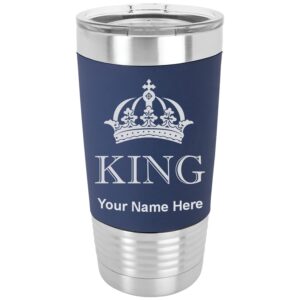 lasergram 20oz vacuum insulated tumbler mug, king crown, personalized engraving included (silicone grip, navy blue)