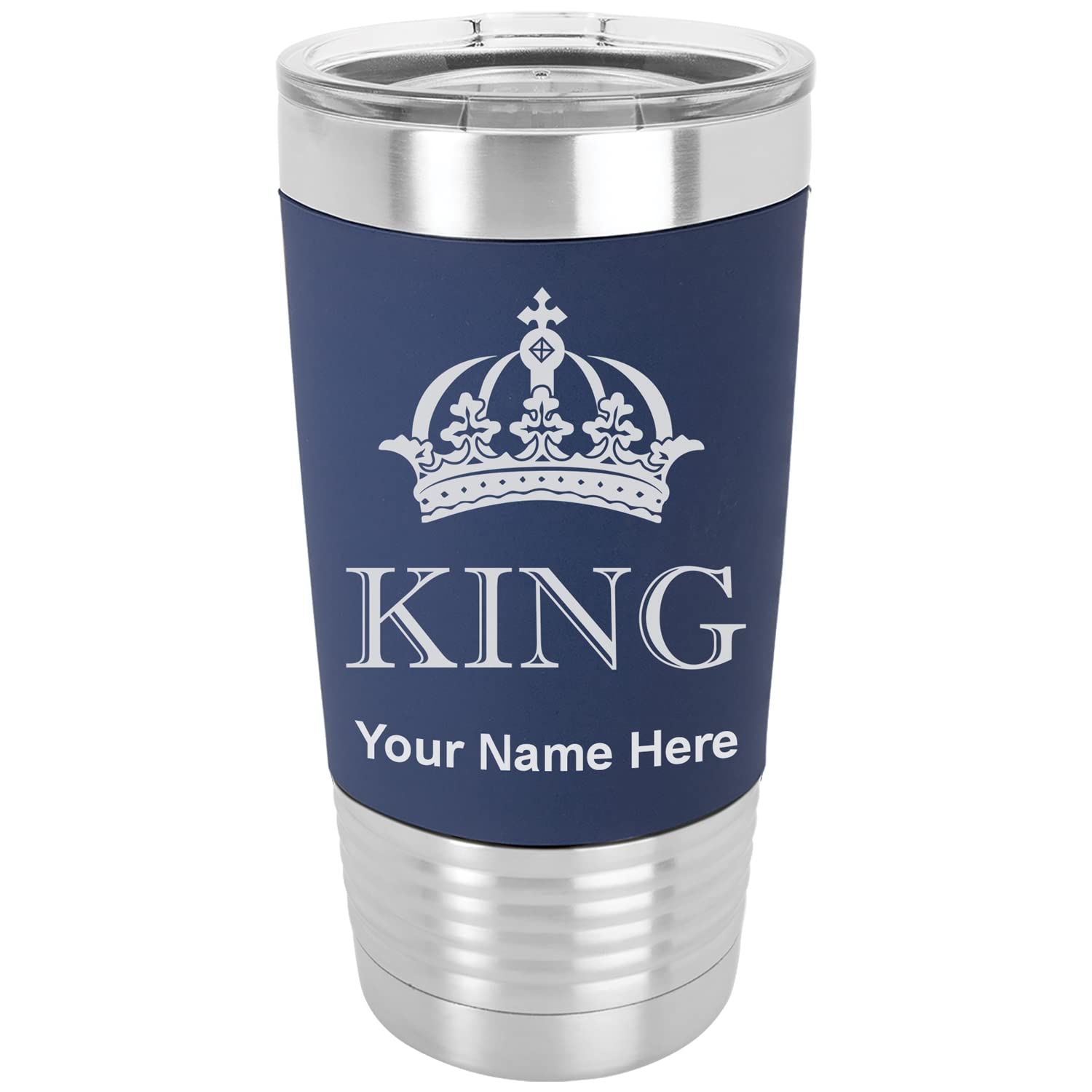 LaserGram 20oz Vacuum Insulated Tumbler Mug, King Crown, Personalized Engraving Included (Silicone Grip, Navy Blue)