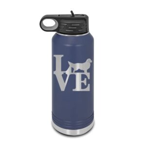 Mister Petlife Love Golden Retriever Laser Engraved Water Bottle Customizable Polar Camel Stainless Steel Many Colors Sizes with Straw - Park - 32 oz - Navy Blue