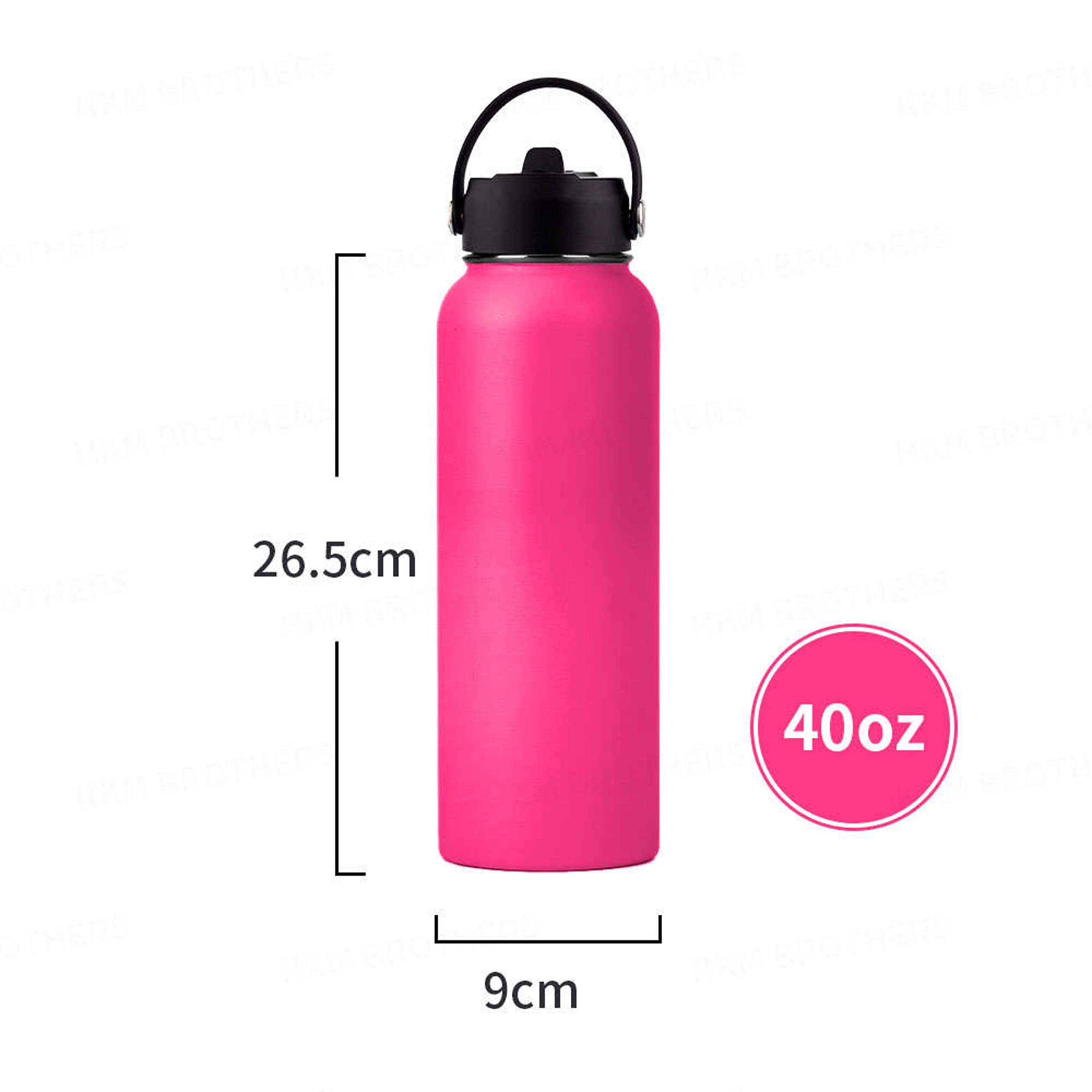 HKM Brothers Insulated Stainless Steel Water Bottle - Straw-Spout-Handle Lids, Vacuum Wide Mouth Reusable Metal Water Bottles - Pink