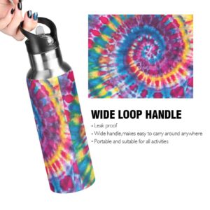 Bright Colorful Tie Leak Free Insulated Bottles with Handle 32 oz Vaccuum Bottle with Straw Lid Thermal Bottle for Hiking Biking BAP-Free