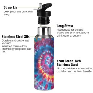 Bright Colorful Tie Leak Free Insulated Bottles with Handle 32 oz Vaccuum Bottle with Straw Lid Thermal Bottle for Hiking Biking BAP-Free