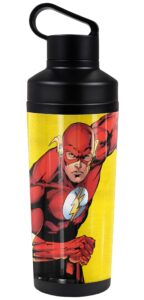 dc flash official character 18 oz insulated water bottle, leak resistant, vacuum insulated stainless steel with 2-in-1 loop cap
