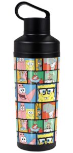 spongebob official spongebob tile pattern 18 oz insulated water bottle, leak resistant, vacuum insulated stainless steel with 2-in-1 loop cap