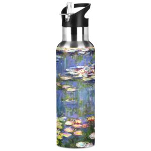 alaza monet painting water bottle with straw lid vacuum insulated stainless steel thermo flask water bottle 20oz 77