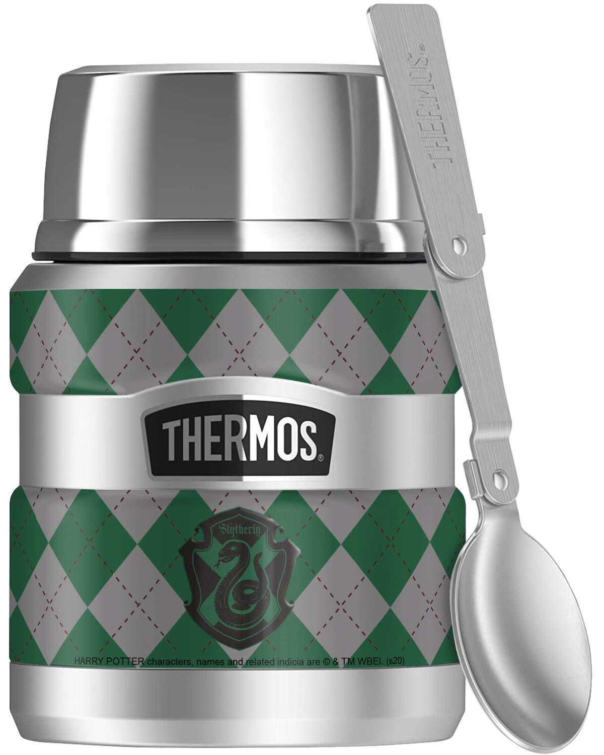 Harry Potter Slytherin Plaid Sigil, THERMOS STAINLESS KING Stainless Steel Food Jar with Folding Spoon, Vacuum insulated & Double Wall, 16oz