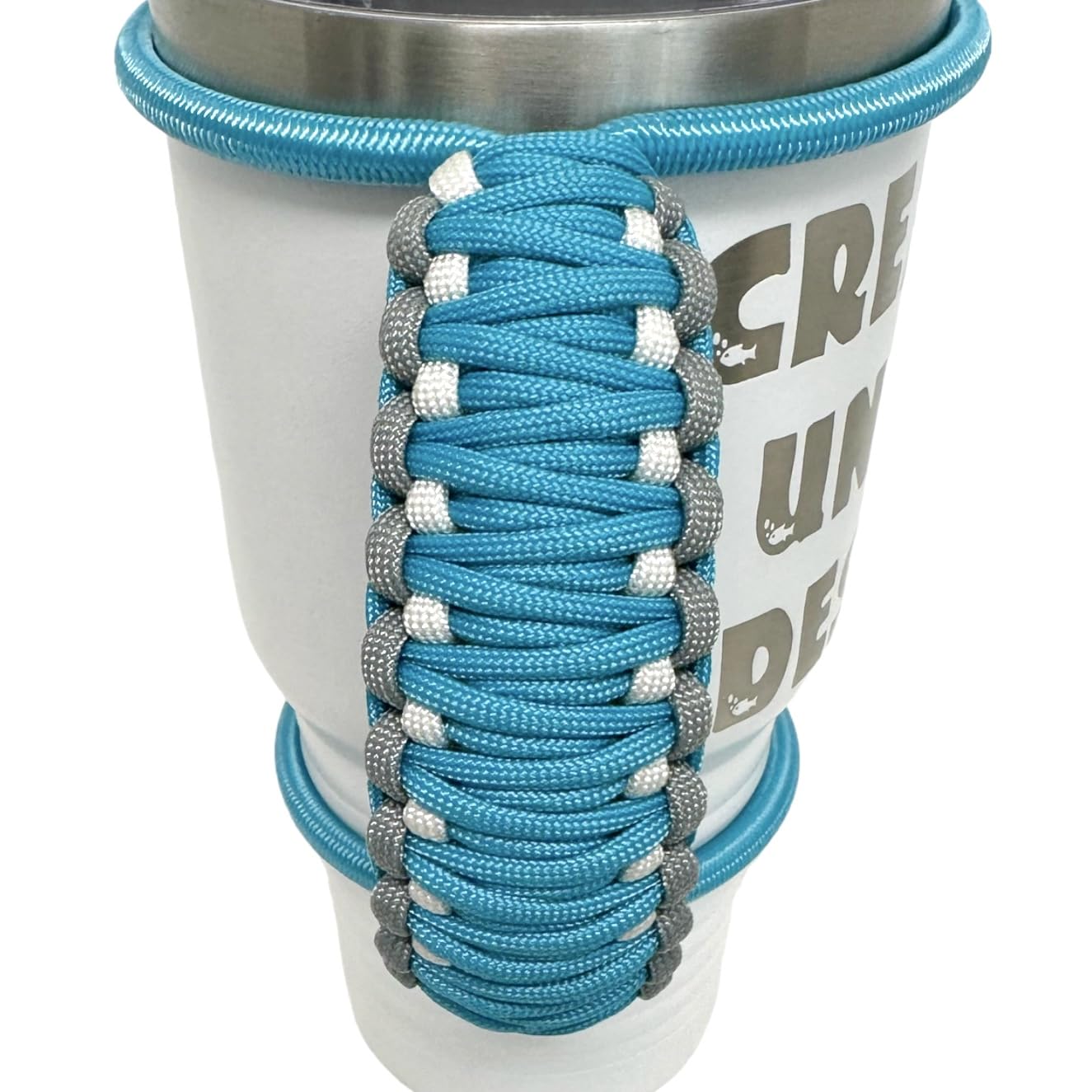Handmade Elastic Tumbler Handles Made to fit most 20 30 32 40 oz (Handle Only) (Turquoise Gray White)