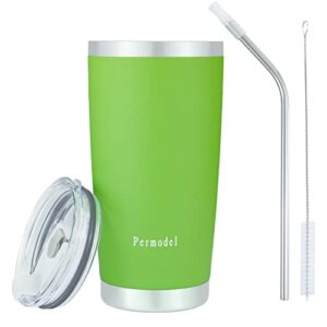 permodel 20oz tumbler,vacuum insulated cup with lid & straw,stainless steel travel coffee mug to keep hot and cold up to 6-12h for home & office & outdoor.(grass green)