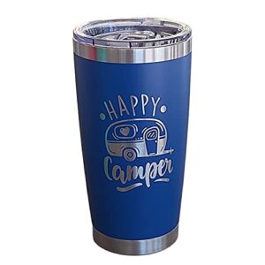 Happy Camper 20oz Coffee Tumbler (Royal Blue), Coffee Mug for Dad, Stainless Steel Travel Mug with Lid