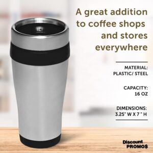 DISCOUNT PROMOS Insulated Stainless Steel Travel Mugs 16 oz. Set of 10, Bulk Pack - Perfect for Coffee, Soda, Other Hot & Cold Beverages - Black