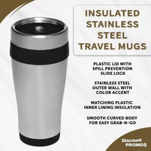 DISCOUNT PROMOS Insulated Stainless Steel Travel Mugs 16 oz. Set of 10, Bulk Pack - Perfect for Coffee, Soda, Other Hot & Cold Beverages - Black