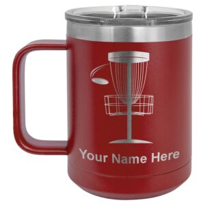 lasergram 15oz vacuum insulated coffee mug, disc golf, personalized engraving included (maroon)