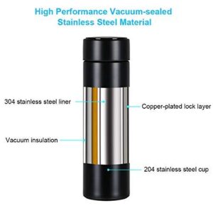 Smart Vacuum Insulated Water Bottle with Automatic LED Temperature Display, Large Flask 500 ML Stainless Steel Drinking Cup (Black)