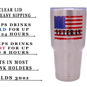 Rogue River Tactical USA Flag Military Veteran 30 Oz.Travel Tumbler Mug Cup w/Lid Vacuum Insulated Hot or Cold