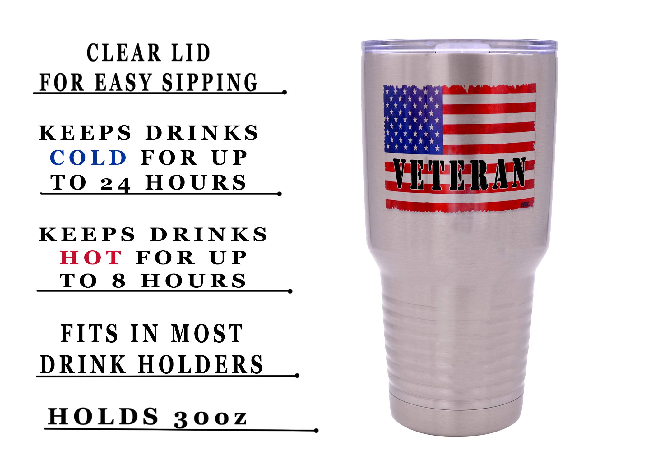 Rogue River Tactical USA Flag Military Veteran 30 Oz.Travel Tumbler Mug Cup w/Lid Vacuum Insulated Hot or Cold