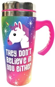 eclipse mermaid unicorn design 16oz 100% stainless steel temperature retention travel mug cup w/handle, assorted designs, choose your style! (they don't believe in you either)